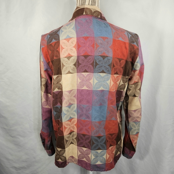 Alfred Dunner Multicolor Flower Block Print Button Down Top Petite Size 10P - Picture 6 of 9
